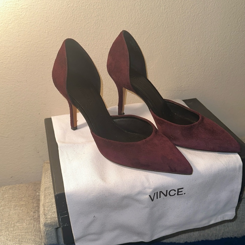 Vince Dark Burgundy Pomegranate Suede Heels